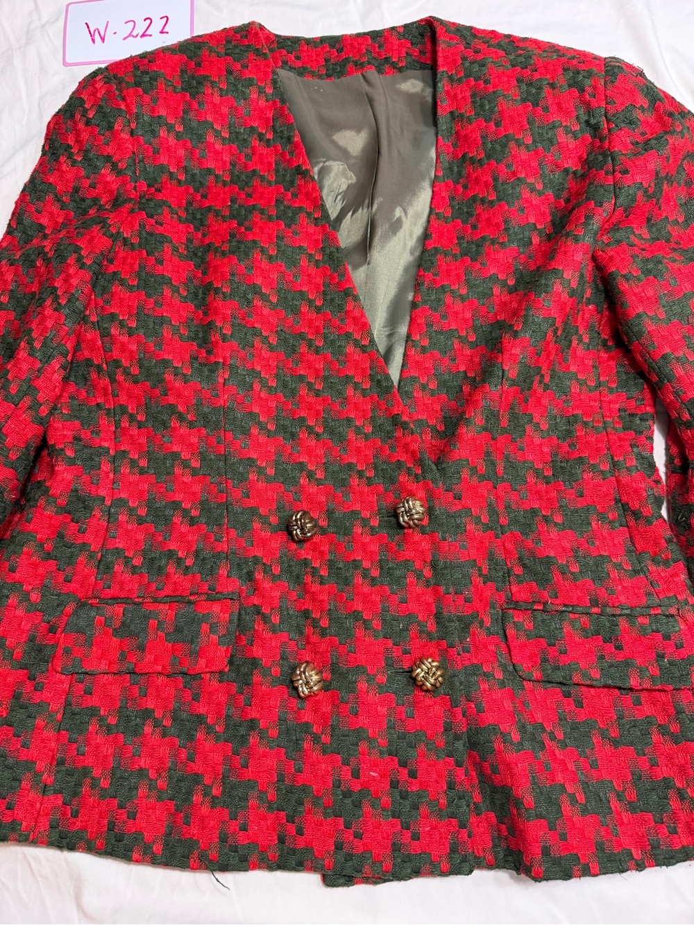 Vintage Red & Black Houndstooth Double-Breasted Blazer